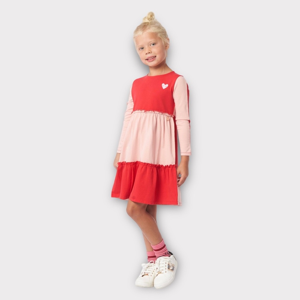 Angel & Rocket Pink Red Color Block Long Sleeve Dress